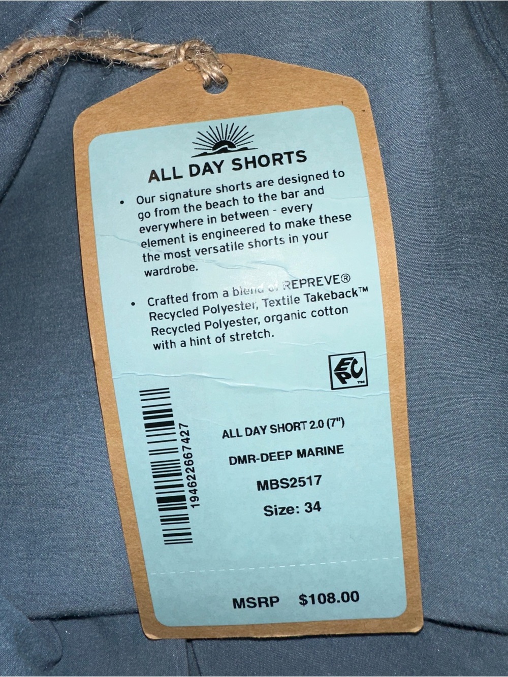 Faherty All Day Shorts 7” Deep Marine Men’s Size 34 Brand New - Picture 3 of 3